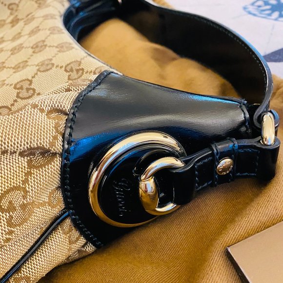 Gucci Monogram Hobo Shoulder Bag Canvas Gold HW - Picture 1 of 9